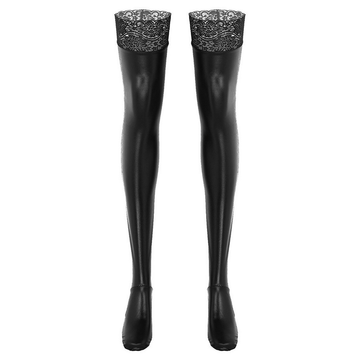 Womens Sexy Leather Stockings / Exotic Clubwear Lace Latex Parties Stockings / Stay Up Long Socks - EVE's SECRETS